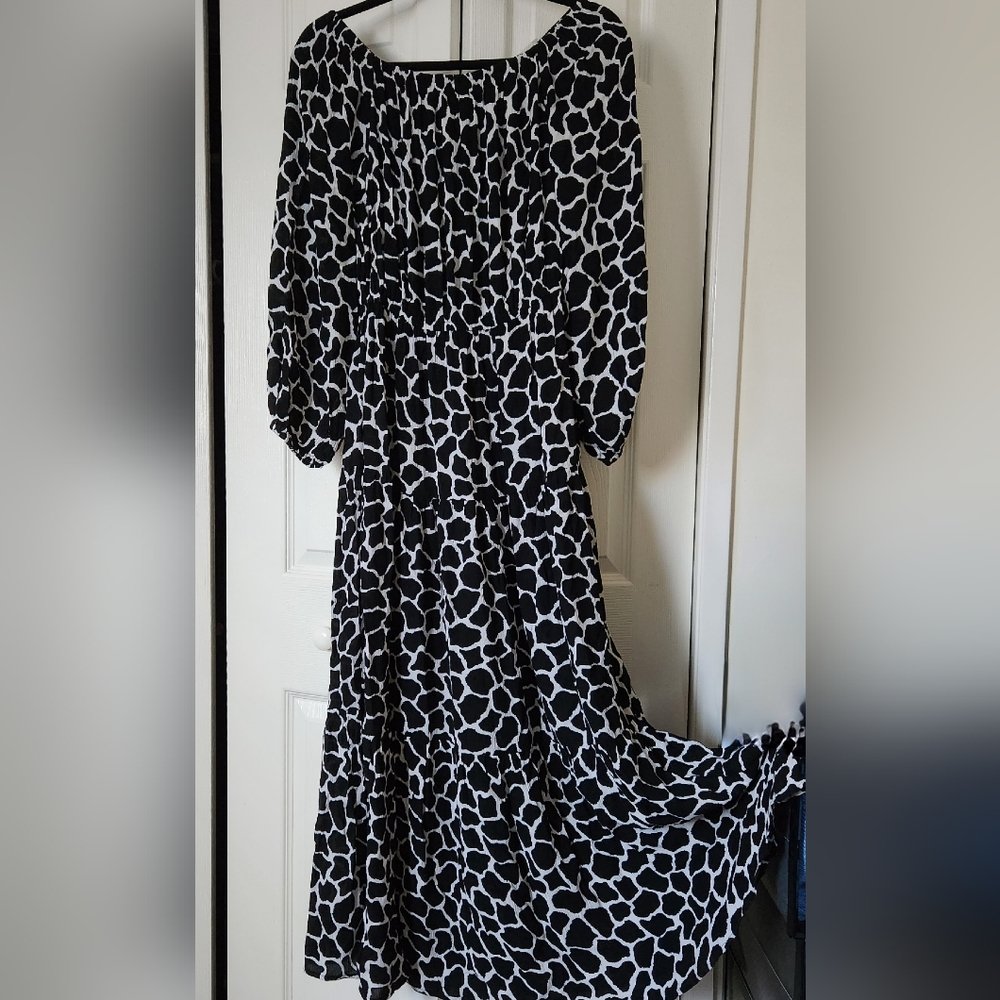 M&S Collection Bardot Printed Maxi Dress, Black & White, Size US 6